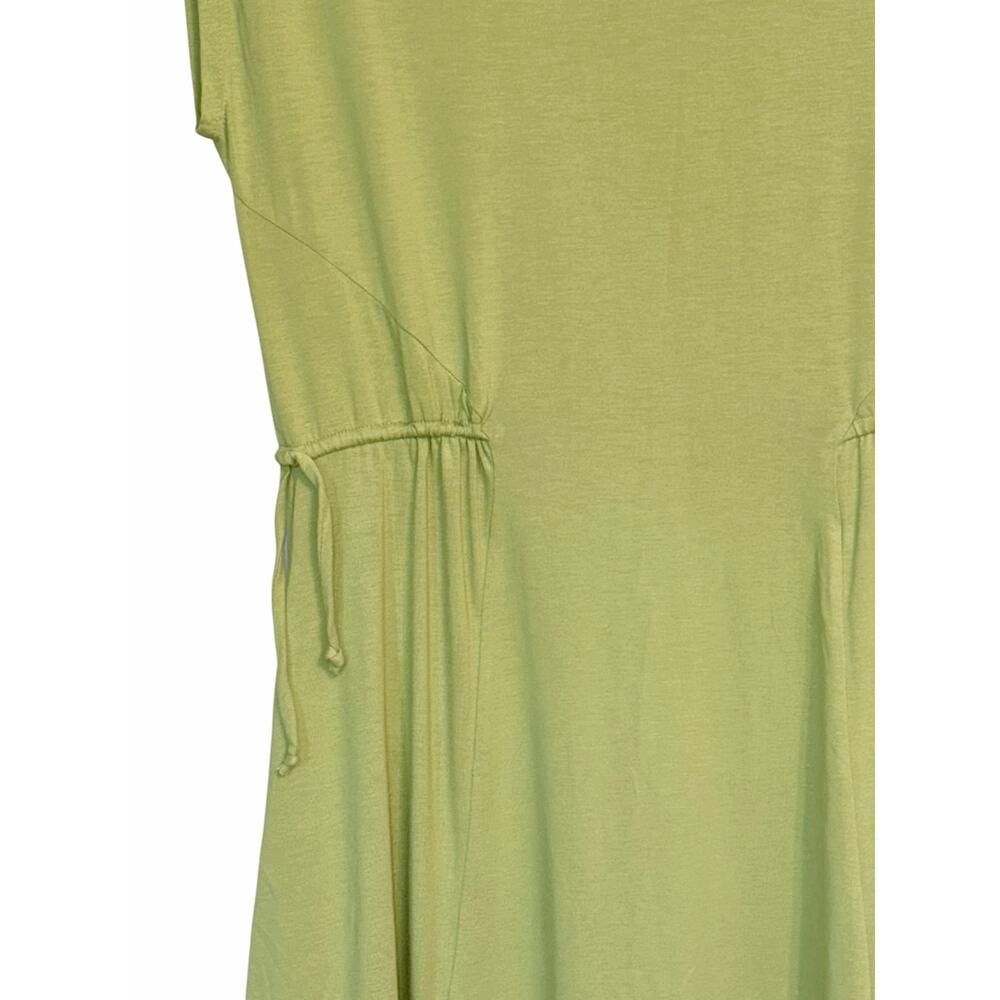 Lisa Bayne Dress Small Avocado Green Bamboo Cotton Asymmetrical Lagenlook Artsy - Picture 3 of 6